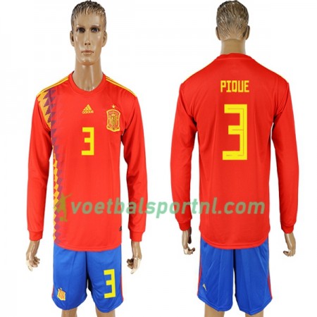 Spanje Pique 3 Thuis Shirt WK voetbal 2018 L/S